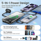 20000mAh Magsafe Wireless Power Bank, 5-in-1 Portable Charger with 2 Built in Cables, 20W PD Fast Charging for Magnetic Battery Pack Phone Charger, for iPhone 17 16 15 14 13, 12，All Series