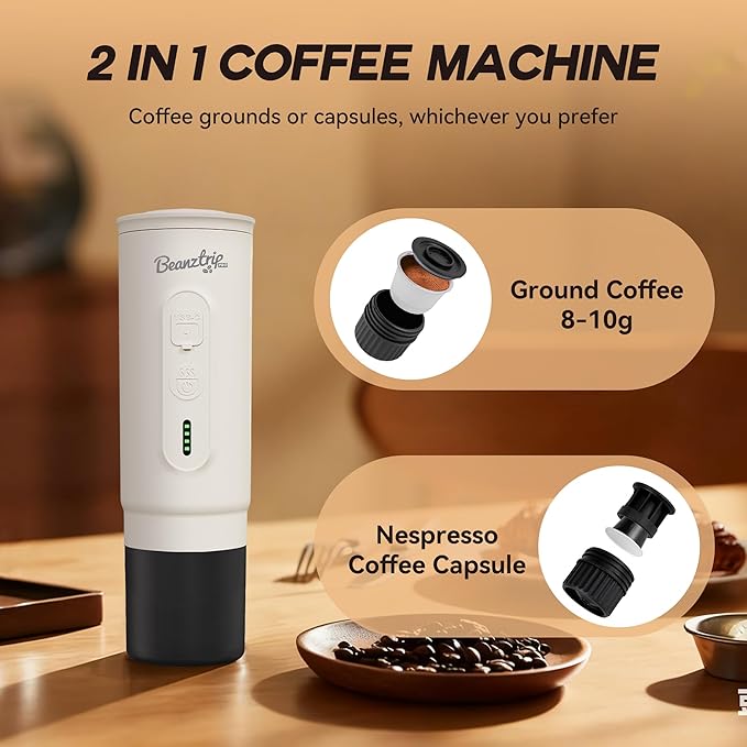 H02PRO Travel Coffee Maker, Portable Espresso Machine for Camping, 20 Bar Mini Coffee Maker Compatible with NS Capsule & Ground Coffee, 65ML Battery Operated Car Coffee Machines for Travel