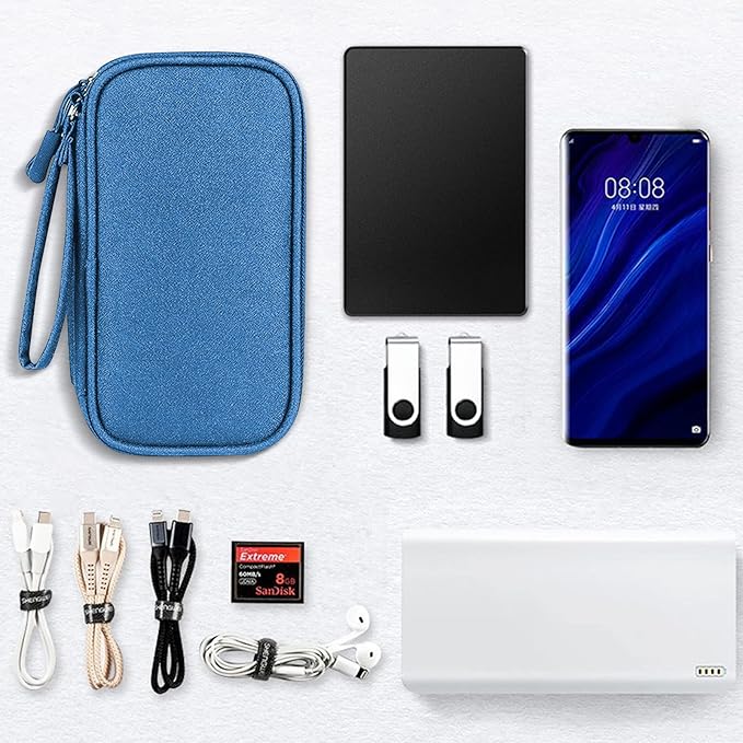 Skycase Electronic Organizer Travel Case - Waterproof Travel Cord Pouches for Organization, Cable Organizer, All-in-One Double Layers Storage Bag for Accessories, Charger, Cable, Blue - Large