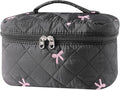 uekeboag Large Travel Quilted Makeup Bag for Women, Floral Cotton Cosmetic Bag, Coquette Aesthetic Floral Toiletry Organizer Bag
