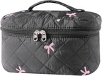 uekeboag Large Travel Quilted Makeup Bag for Women, Floral Cotton Cosmetic Bag, Coquette Aesthetic Floral Toiletry Organizer Bag