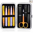 MORGLES Tweezers Set, Professional Nail Clippers and Tweezer Kit for Women and Men with Leather Travel Case, 9 Pack
