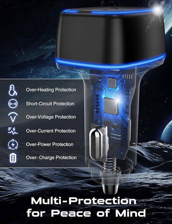USB C Car Charger, 3 Port PD Super Mini Cigarette Lighter Adapter, 2Pack USB-C & A Fast Car Charging for iPhone 16/15 Pro Max, Galaxy S25/S24, iPad, Pixel, Android Phones,Travel Essentials for Men