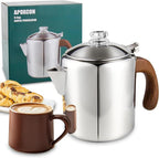 APOXCON Coffee Percolator Stainless Steel Coffee Maker with Fireproof Solid Wood Handle & Tough Glass Clear Brew Progress Knob Camping Coffee Pot Using on any Stovetop NO Aluminum NO Plastic (6 Cup)