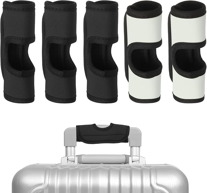 uxcell 5 Pcs Luggage Handle Wrap, Hollow Neoprene Handbag Grip Cover Protector Luggage Identifiers Suitcase Handle Wraps for Luggage Suitcase Travel Bags, White, Black
