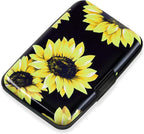 Mayski Credit Card Holder, RFID Blocking, Aluminum Alloy Hard Case, Small Mini Business Metal Wallet for Women Men, Sunflower