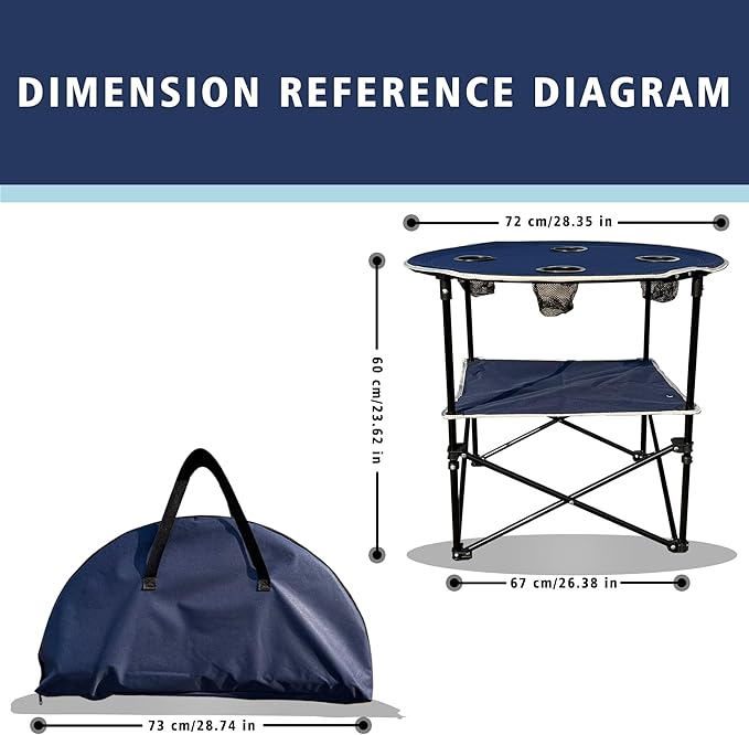 Camping Table & Beach Table, – Portable 2-Tier Foldable Table with 4 Cup Holders & Carry Bag, Lightweight Waterproof Oxford Fabric for Outdoor Adventures, Picnic, Tailgating, and Fishing