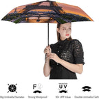 Cowboy Black Hat Western Boots Umbrellas for Rain Portable Travel Umbrellas Lightweight Automatic Windproof Folding Umbrella Compact Outdoor Beach Umbrella for Women, Men