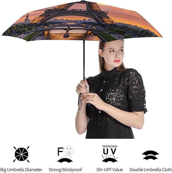 Cowboy Black Hat Western Boots Umbrellas for Rain Portable Travel Umbrellas Lightweight Automatic Windproof Folding Umbrella Compact Outdoor Beach Umbrella for Women, Men