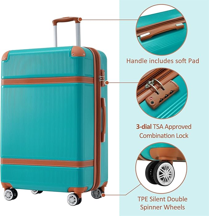 3 Piece Hardshell Luggage Sets 20"+24''+28" Expandable Hardside Luggages Spinner Suitcase with Spinner Wheels & TSA Lock,Lightweight Luggage Sets For Women Men Outdoor Travel Green