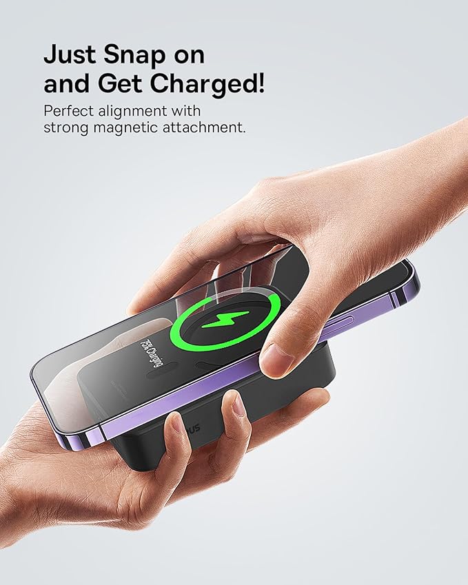 Baseus Picogo AM52 MagSafe Power Bank, Qi2.2 25W 10,000mAh 0.6" Slim Built-in 45W USB-C Cable, Bundle with 20000mAh Wireless Portable Charger for iPhone 17/16/15/14/13/12