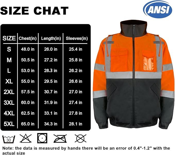 HYCOPROT Hi-Vis Safety Jacket for Men High Visibility Reflective Bomber Winter Waterproof Work Construction Coat ANSI Class 3