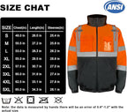 HYCOPROT Hi-Vis Safety Jacket for Men High Visibility Reflective Bomber Winter Waterproof Work Construction Coat ANSI Class 3