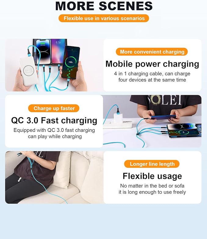 SIQIWO Multi USB C Cable Fast Charging, [4FT/2 Pack] QC 3.0(3A) USB C Splitter Cable, 4 in 1 Charger Cord with 4 Type C Ports, for iPhone 17/16/15 Series, iPad Air/Pro, Samsung Galaxy S25, Pixel, PS5