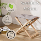 Folding Canvas Camp Stools Set of 4, Wood Folding Camping Stool Patio Portable Foot Stool for Garden Outdoor Fishing Picnic Travel BBQ, Grey