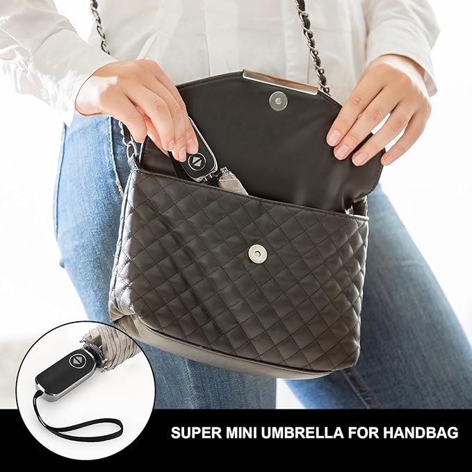 Compact Travel Umbrella for Purse - Flat Handle, Waterproof for Light Rain
