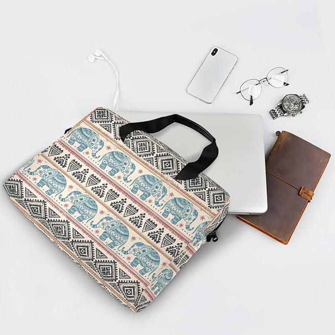 Boho Laptop Bag 15.6 inch, Large-Capacity Laptop Case with Strap, Bohemian Ethnic Elephant