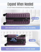 LIGHT FLIGHT Luggage Sets, 3 Piece Durable Suitcase Set with Spinner Wheels, 3 Pcs Hard Shell Lightweight Luggage with TSA Lock, Large Checked Travel Suitcases, 20/24/28 Inch,Purple