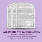 Clear Garment Bags for Dance Costumes 3-Pack, Gusseted, Regular-Size, Side Zipper Entry, Storage Pockets for Accessories, 37”x18”x3”, Dream Duffel