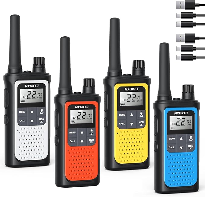 NXGKET Walkie Talkies for Adults Long Rang NOAA Weather Alerts, Rechargeable Walkie Talkies 2 Way Radio 22 FRS Channel with 1800mAh Li-ion Battery USB-C Cable Outdoor Cruises Camping, 4 Pack