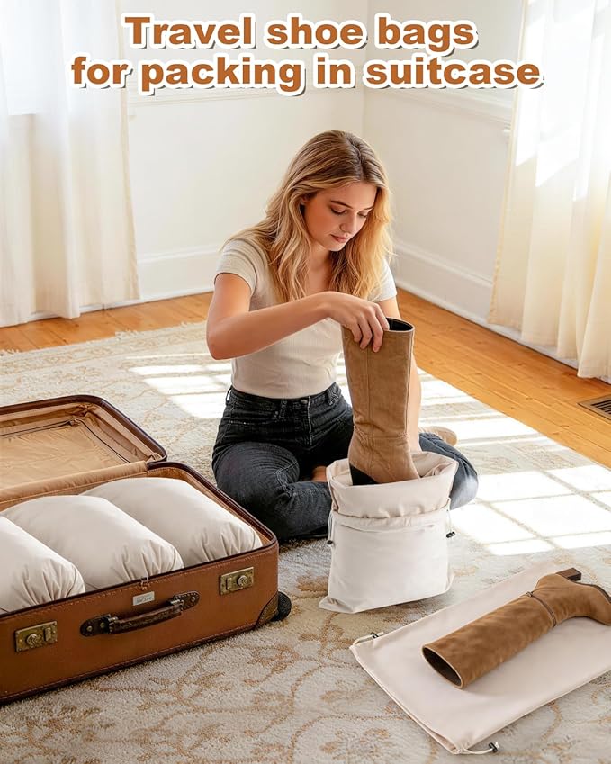 2 Pcs Shoe Bags for Travel, 21.2"x13.3" Large Boot Bags for Cowboy Boots, Washable Velvet Dust Bag with Drawstring for Dress Shoes, Handbags and Clothing, Suitable for Travel and Home Storage