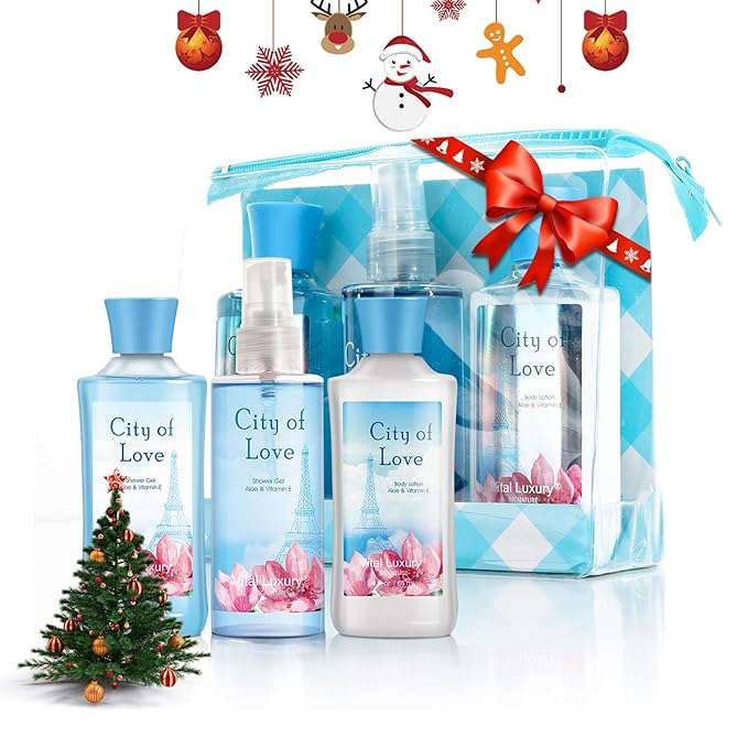 Bath & Body Care Travel Set - Home Spa Set with Body Lotion, Shower Gel and Fragrance Mist, Personal Body Care Travel Set (City of Love)