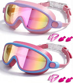 Swim Goggles 2 Pack, Wide View Anti Fog&UV Swimming Goggles for Audlt, No Leak Pool Beach Essentials for Men Women