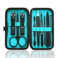 HANTEKAS Manicure Set 9 in 1 Stainless Steel, Nail Clippers Scissors Pedicure Tools Kit - Portable Travel Grooming Kit for Men and Women with Black/Blue Leather Case (Blue)