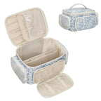 Makeup Bag with Multi-Pockets,Travel Cosmetic Bag with 2 Transparent Side Pockets for Easy Small Item Finding, Enlarged Internal Compartments, Large Capacity Waterproof Bottom Makeup Organizer -Floral