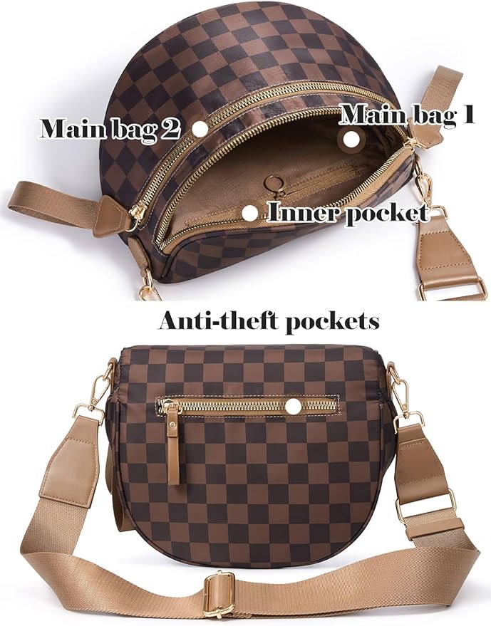 Black and White Checkered Crossbody Bag Bum Bag for Women,Spacious Checkered Purse Fanny Packs Belt Bag