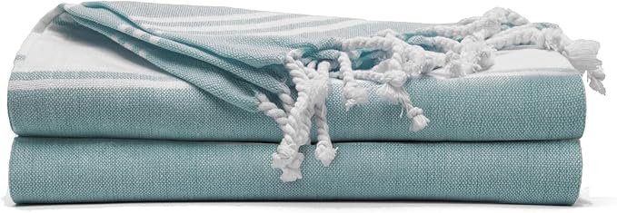Cotton Turkish Beach Towel with Towels Oversized 36"x72" Pool Absorbent Extra Large Quick Dry Sand Travel Towel (Green, 2 Pack)