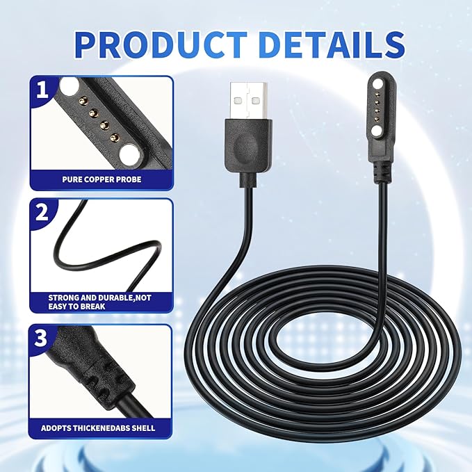 Smart Watch Charger Cable, Universal Magnetic SmartWatch Accessories Charger Cable 4 Pin Cord, Charger Contact pin spacing 7.62 mm for Smart Watch, Fitness Tracker (1)
