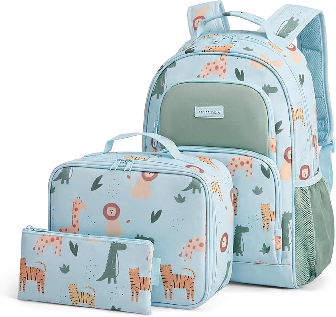 mommore Kids Backpack for Boys Girls 4-8 Kindergarten Elementary School Backpack with Lunch Box - 15” H Fit Folder
