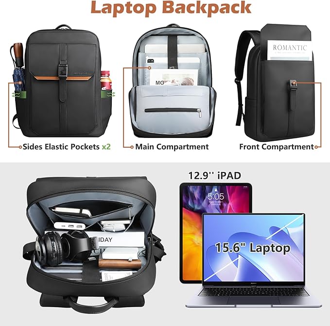 hk Slim Laptop Backpack for Men Women, Lightweight Business Backpacks 15.6 Inch Water-resistant Computer Bag for College Work Daily