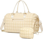Duffle Bag for Travel, Weekender Bag with Shoe Compartment, Carry On Overnight Bag for Women with Toiletry Bag, Gym Bag with Wet Pocket, Hospital Bags for Labor and Delivery Beige