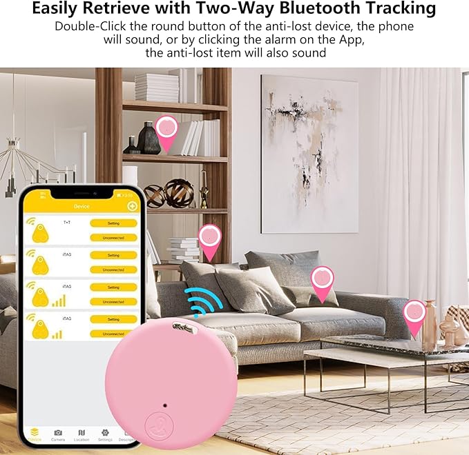 Aircawin Mini GPS Tracker C, Key Item Finder Locator,No Monthly Fee App for iOS/Android 2023 Latest,Portable Anti-Lost Bluetooth Tag Item Tracker for Luggages/Kids/Pets/Phone/Wallet/Bag-1Pcs-Pink