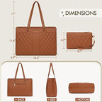 RAINSMORE Laptop Bag for Women 15.6 Inch Work Tote Bags Leather Laptop Tote Professional Laptop Purse Computer Handbag Womens Briefcase Tote with Clutch for Teacher Office Travel, Brown