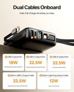 Portable Charger 50000mAh Power Bank,Portable Phone Charger with 2 Built in Cables,22.5W Fast Charging Travel Essentials Battery Pack for iPhone/iPad/MacBook/Android/Samsung