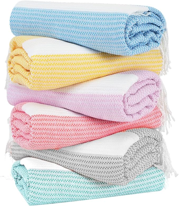 Genovega 6 Packs Oversized Turkish Beach Towel 74"x38" Thin Quick Dry Sand Free Pool Swim Towels Large XL Adult Clearance Blanket Travel Vacation Accessories Essentials Multi Grey LightGreen Dot