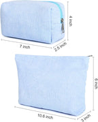 SOIDRAM 2 Pieces Makeup Bag Large Corduroy Cosmetic Bag Capacity Canvas Mix Travel Toiletry Bag Organizer Cute Makeup Brushes Aesthetic Accessories Storage Bag for Women, Corduroy Mix Blue