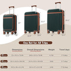 Merax 3 Piece Luggage Set ABS Hardside Suitcase Sets with Spinner Wheels and TSA Lock, 20 inch with Front Opening Design and USB Port, 20" Airline Certified Carry-on Luggage, 20" 24" 28", Dark Green