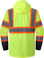 JKSafety Hi-Vis Reflective Safety Rain Jacket and Pants for Men Women Waterproof Rain Gears for Farming Fishing Work HV Rain Suit with Inner Mesh Lining and Pockets (117-Yellow 3XL)