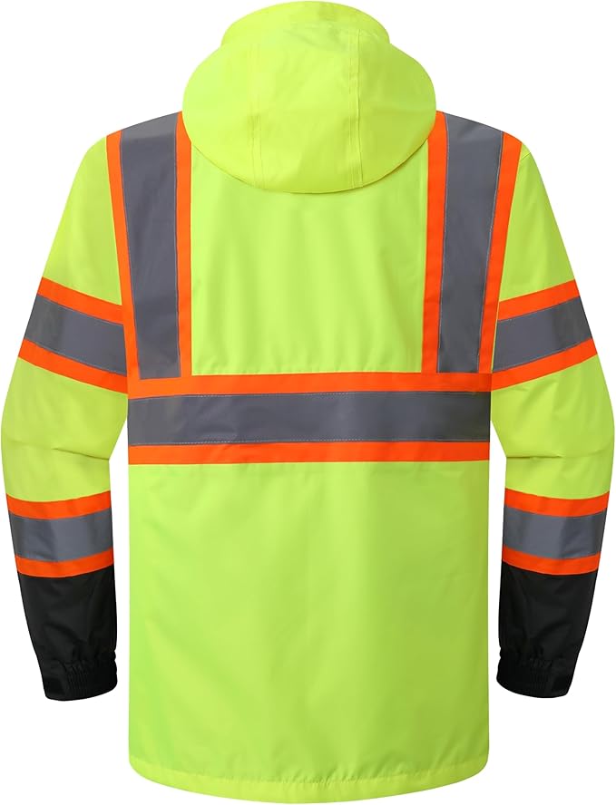 JKSafety Hi-Vis Reflective Safety Rain Jacket and Pants for Men Women Waterproof Rain Gears for Farming Fishing Work HV Rain Suit with Inner Mesh Lining and Pockets (117-Yellow 3XL)
