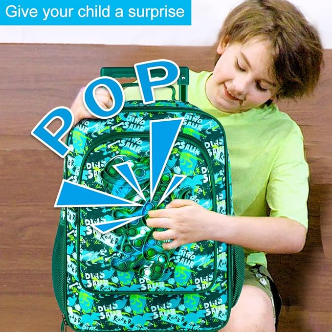 Kids Suitcases for Boys, Cute Dinosaur Luggage Rolling with Wheels, kids carry on luggage for Children Toddler Elementary - Green