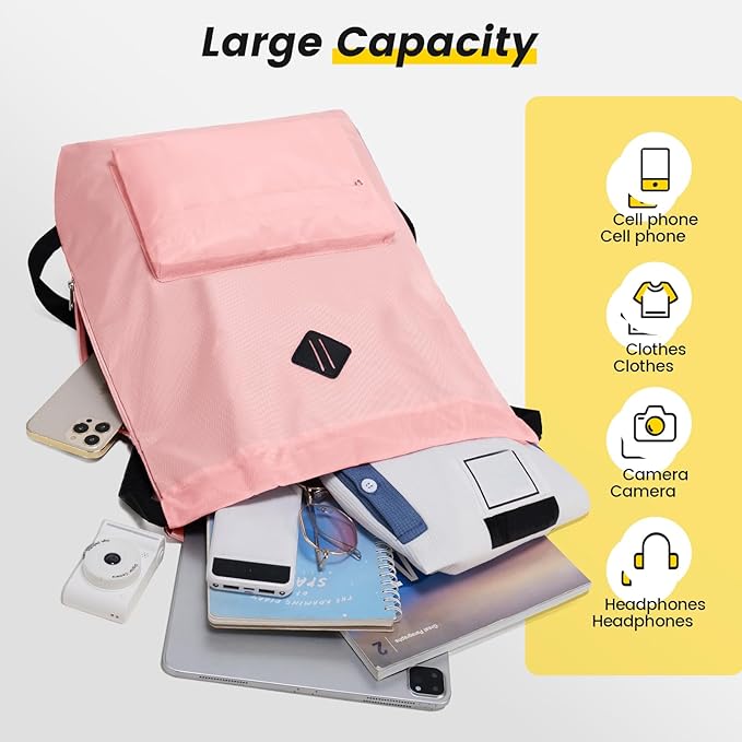 Vorspack Drawstring Backpack Water Resistant String Bag Sports Gym Sack with Side Pocket for Men Women