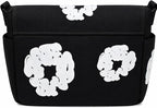 Floral Graphic Printed Messenger Bag Cotton Canvas Crossbody Shoulder Satchel, Black
