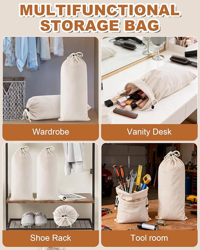 6 Pcs Single Shoe Bags for Travel, 17.3"x8.6" Washable Travel Shoe Bags for Packing in Suitcase, Velvet Dust Bag with Drawstring, Shoe Pouch for Women and Men, Travel and Home Storage (Beige)