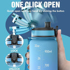 OLDLEY Water Bottle, 32oz Motivational Sports Water Bottle with Time Marker - Times to Drink - Tritan, BPA Free, Wide Mouth Leakproof, Anniversary Birthday Gifts for Men Women, Sky (1 Bottle)