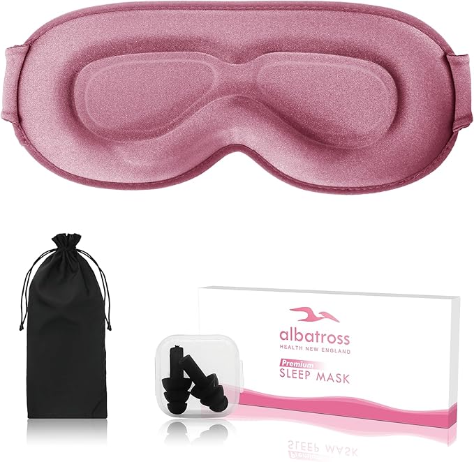 Sleep Eye Mask for Men Women, Sleeping Mask for Side Sleeper, Travel Blackout Night Blindfold Eye Shade Cover with Adjustable Strap (Rose)