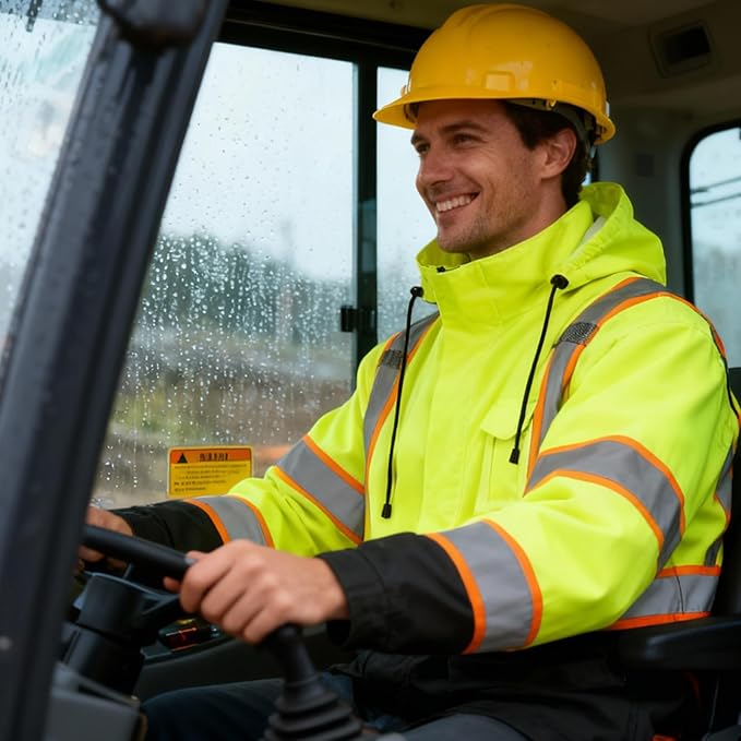 High Vis Reflective Safety Rain Jacket for Men, Class 3 Hi Vis Rain Gear for Construction Workers (Yellow-Black,2XL/3XL)